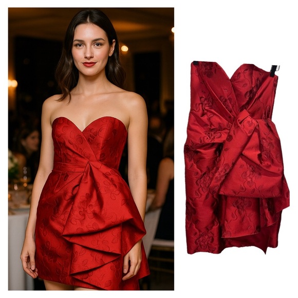 EMPORIO ARMANI Strapless Red Mini Dress IT 40 US 4 Brocade Jacquard Runway NWT